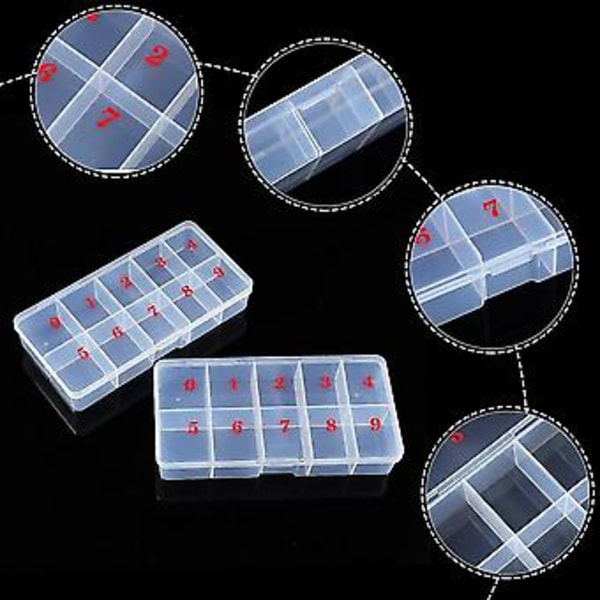 3 st Nagelspetsar Transparent Låda Med 10 Numrerade Tomma Fack Fodral Behållare Nagelkonst Organizer Låda