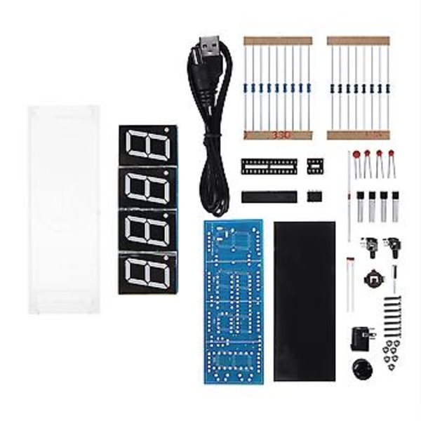 4-siffrig DIY Digital LED Klocka Kit Auto Visning Tid Temperatur Elektronisk DIY Kit Klocka - Vit