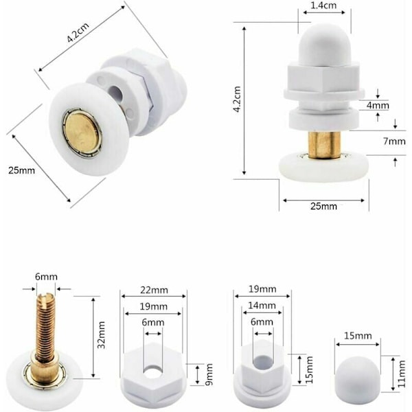 Dusjhjul for dusjdør, skyvedører, dusjkabinruller, messing dusjkabinruller, dørhjul, remskivetilbehør, maskinvareverktøy