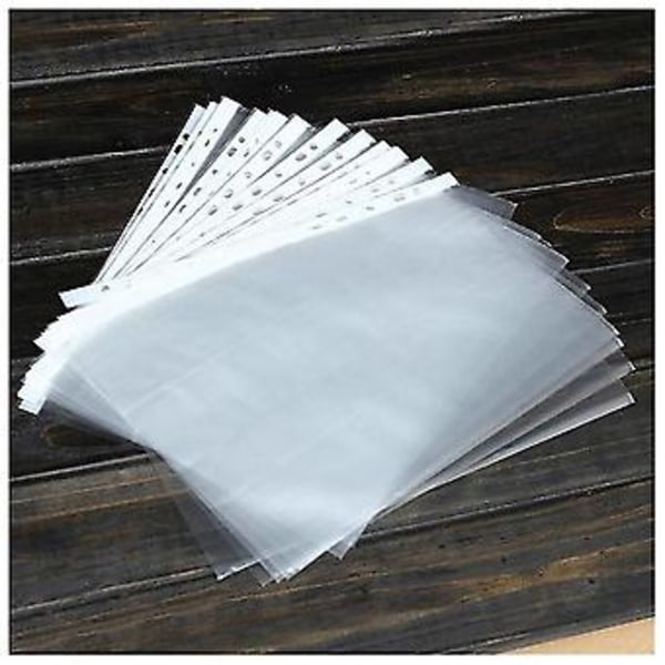 100 stk. A4 Pp Hullet Hul Lommer Mapper Arkivering Tegnebøger Ærmer Taske Transparent 0,03 mm