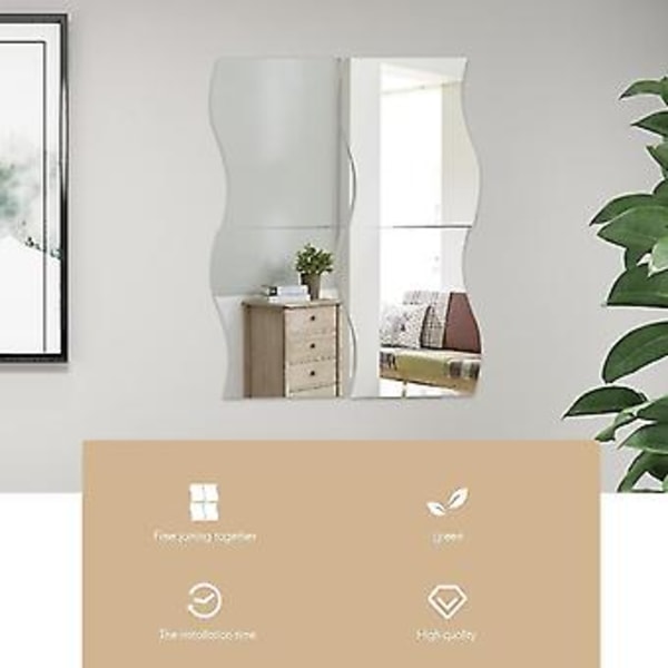 6 kpl 3D-aalto tarra DIY hopea tarra akryyli seinämaalaus irrotettava heijastava