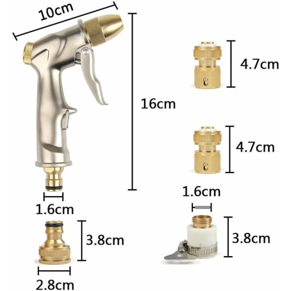 Puutarhaletkun suihkupistooli messinkisellä suuttimella, korkeapaineinen sinkkiseoskäsikastelupistooli autonpesuun / nurmikon kasteluun
