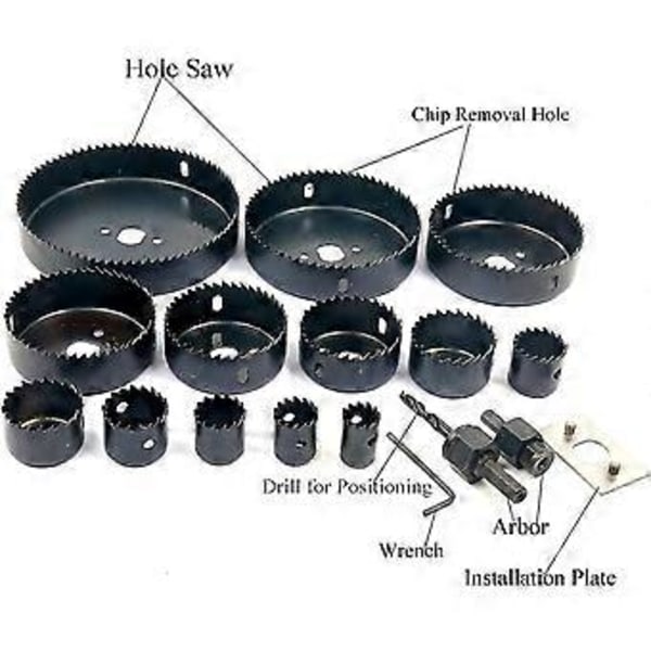 16 Håls Stålsågsats Metall Cirkelskärare Runda Borr Trä Legering Downlights 19-127mm