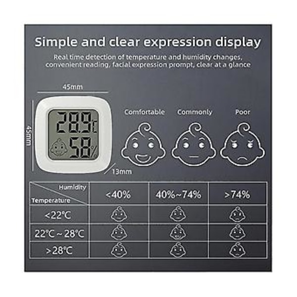 Mini LCD Digital Termometer Hygrometer Magnetisk Temperaturmätare Fuktighetssensor Vit