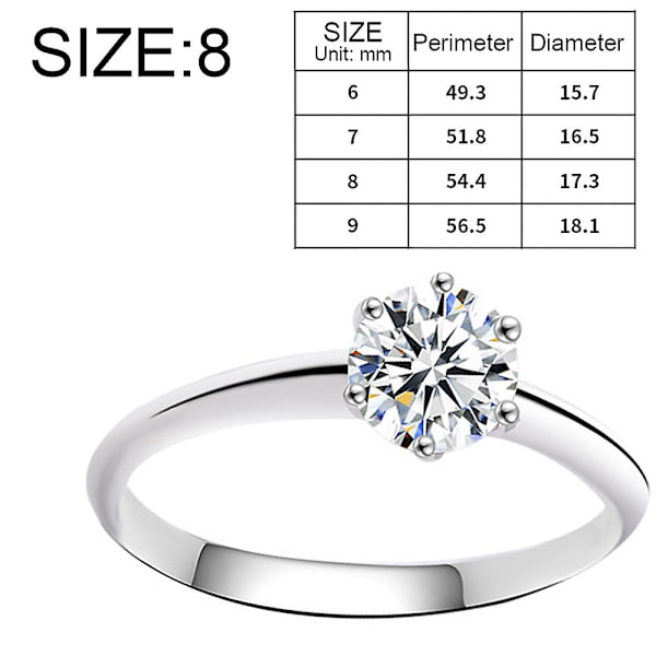 Moissanite vigselring, klassisk förlovningsring för kvinnor, 925 sterling silver