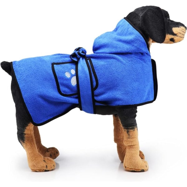 Hundbadrock för liten, snabbtorkande husdjursbadrock, hundbadhandduk med huvbälte med dubbla fickor (L)