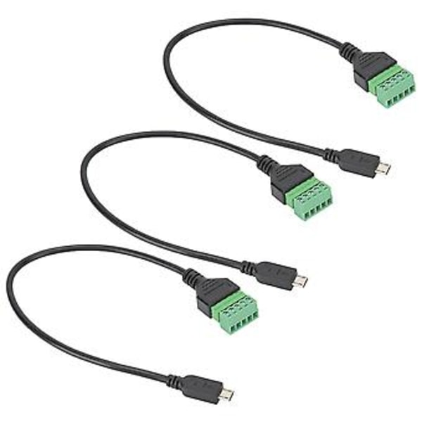 3 stk. Micro USB 5 Pin Han til 5 Pin Skrue med Skjold Loddefri Terminal Stik Adapter Kabel