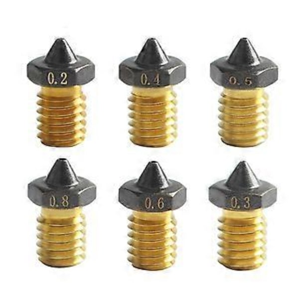 6 st munstycken för VORON/MK3S-skrivare V6 PTFE-belagt mässingsmunstycke 0,2/0,3/0,4/0,5/0,6/0,8 mm 3D-skrivarmunstycken