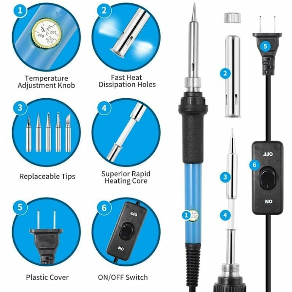 54 stk. ætset loddekolbesæt med justerbar temperatur og intern opvarmning (europæisk standard 220V (orange emballage)) Velegnet til værktøjsrum