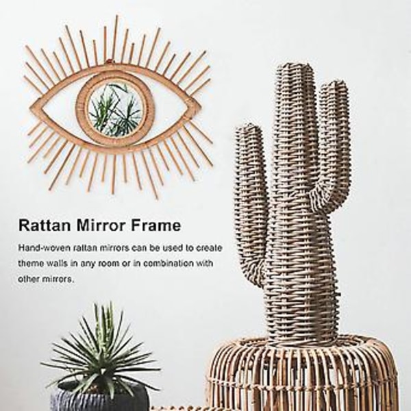 Øyeform Dekor Speilramme Rattan Kunst Dekor Sminkespeil Toalett Baderom Vegghengende Speil Fr