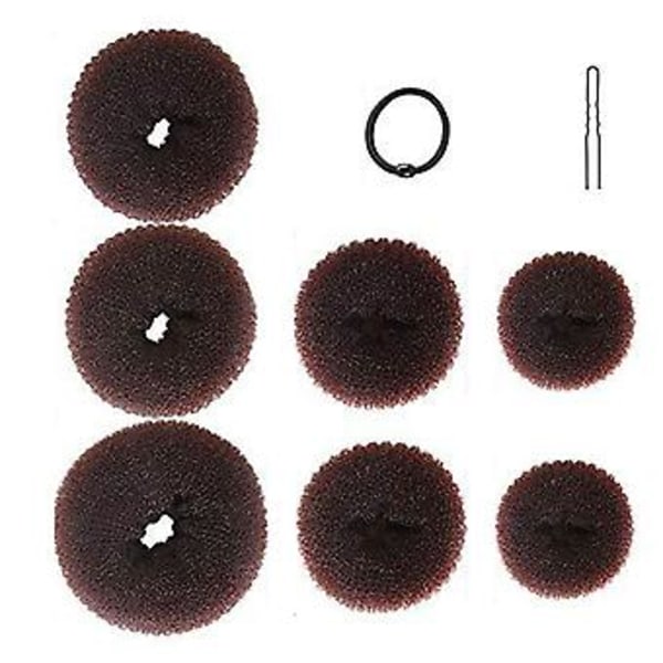 Hårknute Bun Maker Sett 7 Deler Hårknute Donut 10 Deler Hårnåler og 5 Deler Elastiske Bånd Hårknute Former Sett