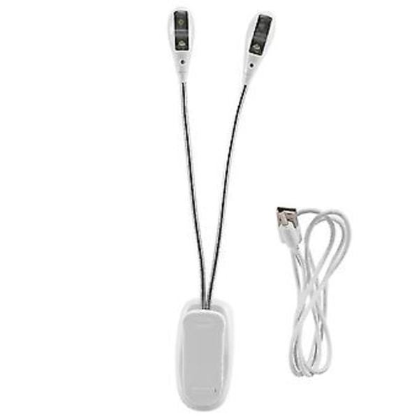 Notestativlys, Hvit Clip On LED Boklamper, USB og AAA Batteridrevet, Leselampe i Sengen