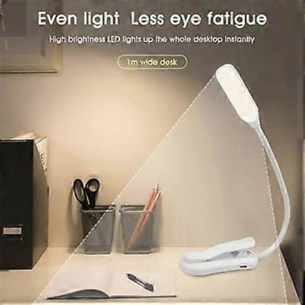 Ladattava kirjavalo Mini 7 LED lukuvalo 3-tasoinen joustava helppo klipsilamppu luku yövalo sängyssä valkoinen