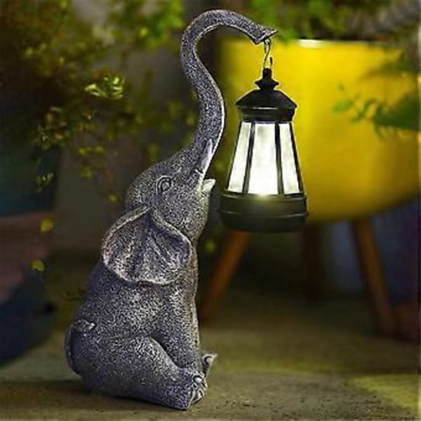 Solar Elefant Hage Statuer Resin Utendørs Gård Elefant Statue Perfekt Elefant Gave til Kvinner Bestemor