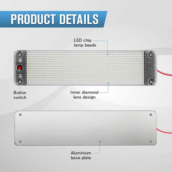 108 LED Indvendige Lys 12V - 85v 12W Belysningslampe med Tænd/Sluk-knap til Bil Lastbil Camper Caravan, Pakke med 2