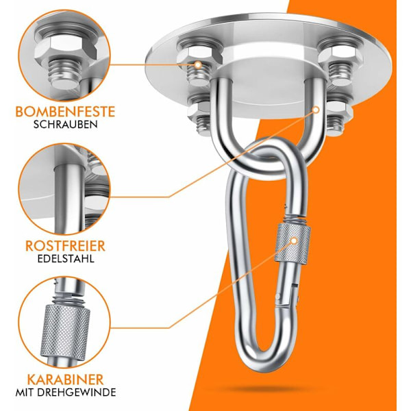 Premium rustfrit hængende loftskrog op til 400 kg til hængekøje, hængekøje, boksebold slyngetræner yogatøj, skygge sejl, gynge