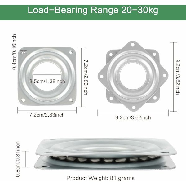 360 graders dreieskive 6 stykker metall Lazy Susan dreieskive Lazy Susan TV dreieskive 4 firkantet dreieskive kulelager dreieskive for kontormøbler，3