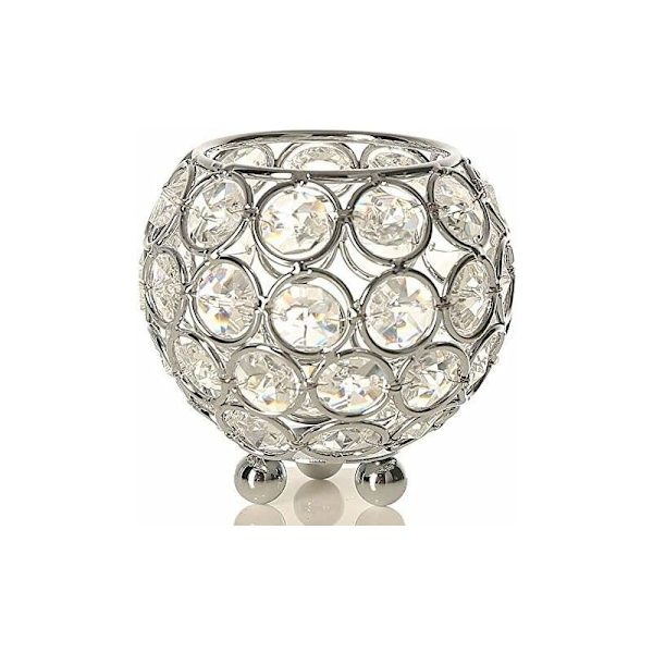 Transparent kristallrund skål ljusstake för bröllopsbordsdekoration vas (8 cm diameter, silver) - Lämplig för LED-ljus / varmare