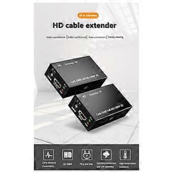 60M Extender RJ45 -Kompatibel Extender 1080P Signal Nettverk Extender CAT5/6 LAN Extensor EU PLUGG