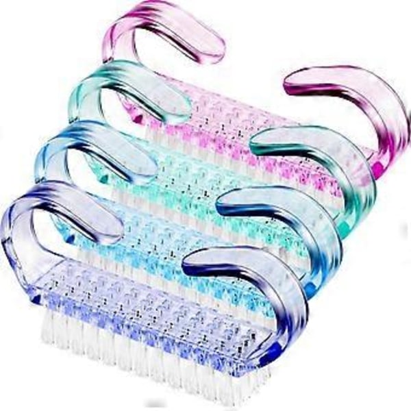 4 Stk. Neglebørste med Håndtag, Negleskrubbebørste, Rengøringsbørste, Neglebørster 6,6 x 1,3 x 3,6 cm (Blå, Grøn, Pink, Lilla/Blå, Grøn, Pink, Lilla)