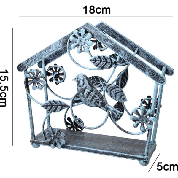 Stående papir metalservietdispenser til hjem, køkken, borde, indendørs, udendørs, fugl og blomsterdesign blå