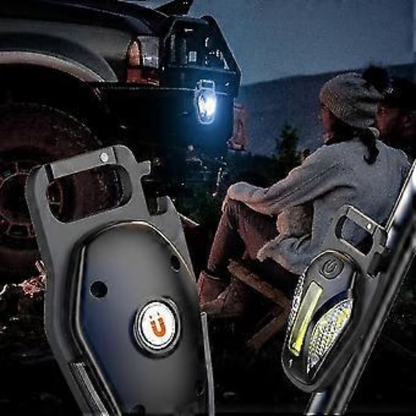 Multifunksjonell Mini Cob Nøkkelring USB Lading Nødlys