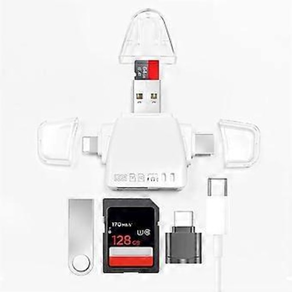 7 i 1 Kortläsare Multifunktionell Universell Telefon Datoradapter SD-Kortläsare TF U Disk Typ-C Adapter Vit