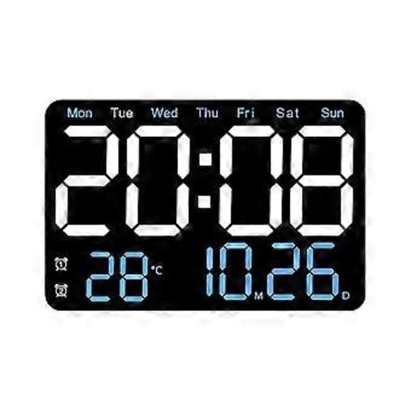 Elektronisk Veggklokke Temperatur Dato Display Bordklokke Veggmontert Digital LED Vekkerklokke for Hjem A