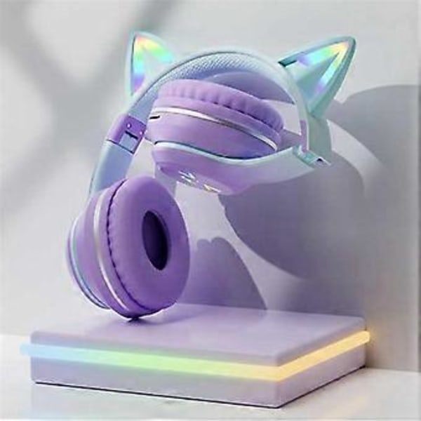 Langattomat RGB-kuulokkeet Söpöt Kissat Tytöt Lapsille Lahja Kuulokemikrofoni Musiikki Peli Kuulokkeet Valojen Ohjaus Kuulokkeet E