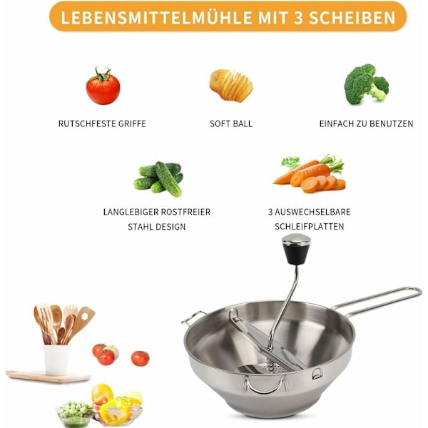 Håndsvinget babymadkværn, den perfekte roterende fødevaremølle til tomatsauce, kartofler, babymad eller dåsevarer