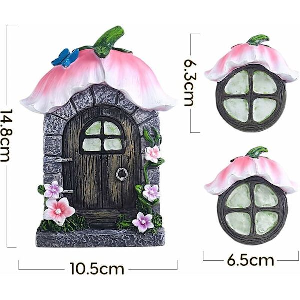 Miniatyr dörr till feträdgård, tillbehör till träd, gnomhus, träddekoration, fe dörrar (blomma)
