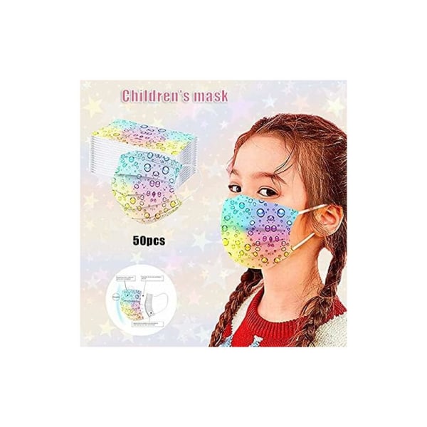 50 stk. engangs 3-lags åndbare beskyttende ansigtsmasker til børn tegneserie mønster farverige mund næse mundbeskyttelse