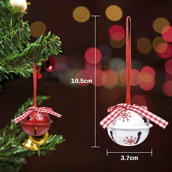 Juleklokker og Jingle Kit, Juletræspynt, Røde og Hvide Jingle Bells Vedhængs Ornamenter 12 Stykker