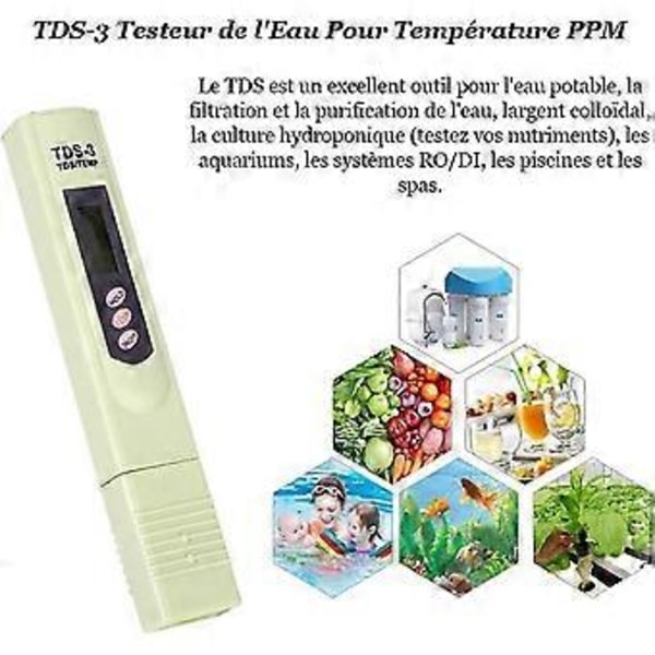 LCD TDS-3 Mätare För Dricksvattenkvalitet Digital Testare Temperatur PPM