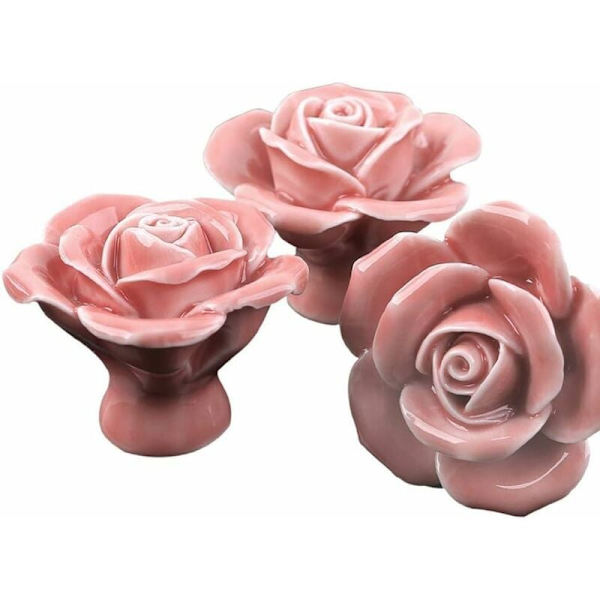 2 stk. Pink Flower Trækker Knopper Runde Retro Skuffe Keramiske Vintage Blomster Dør Køkken Møbler Knob Skab Skab Skuffe Træk Håndtag Hjem