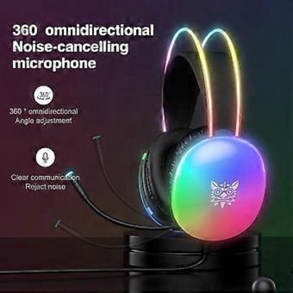 ONIKUMA Gaming Headset med RGB Dynamisk Belysning Kablet Over-Ear Headset med Støjreducerende Mikrofon til PC Sort