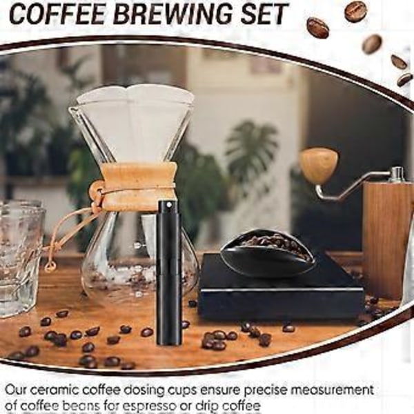 Kaffebönsdoseringskopp och RDT-flaska och sked 3-delars set, kaffebartillbehör, keramiska doseringsbehållare svart