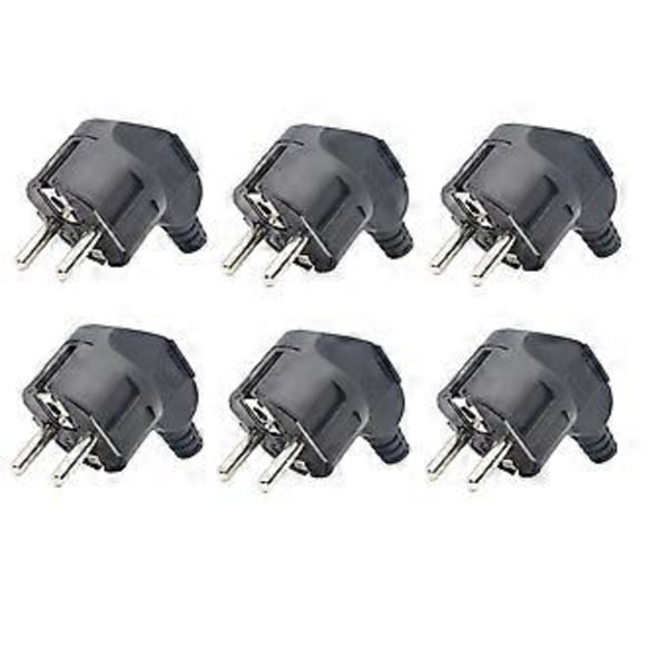 16A 4.8mm AC Elektrisk Strøm Ledningsplugg Mannlig for Ledningskontakter Skjøteledning Kobling 6 Stykker Svart EU Plugg