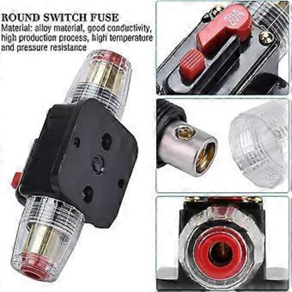 20a Automatisk Vandtæt Strømafbryder, 12v-24v DC Inline Sikringsholder, Manuel Reset Kontakt Bil Audio Sikring, Inline Sikringsblok (20a), Pålidelig Beskyttelse