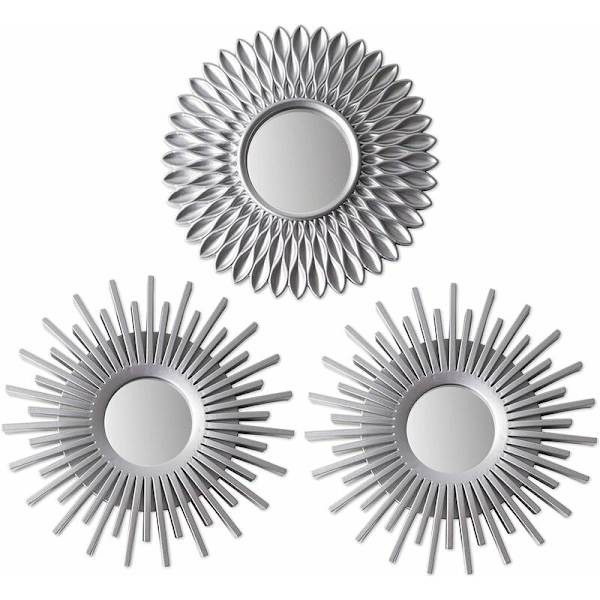 Väggmonterade speglar 3-pack  Silverfärgade speglar för vardagsrum, heminredning och sovrum Runda speglar för upphängning och väggdekoration  Små speglar, Shabby