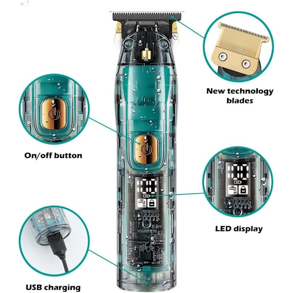 VGR Hårtrimmer Vandtæt Hårtrimmer Trådløs Hårtrimmer Transparent T-Blad Zero Hårtrimmer Elektrisk Barbermaskine Graveret Elektriske Klippere