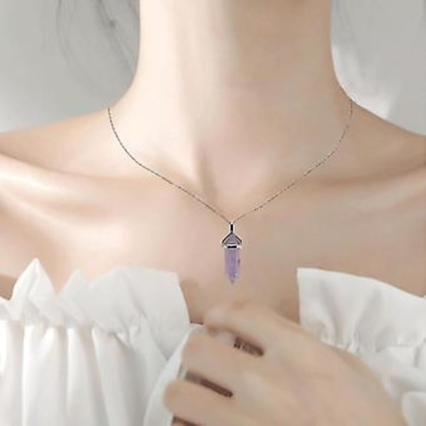 Kristall Hexagonal Läkningspunkt Ametist Hänge Skuret Hängsmycke Halsband