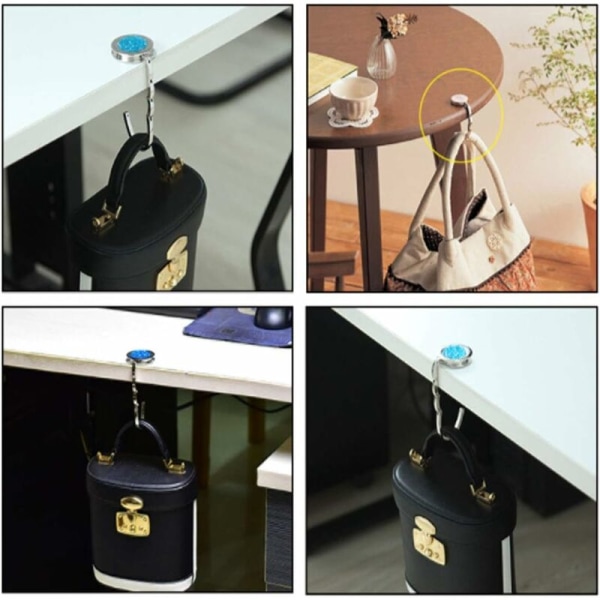 Foldbar pungbøjle, foldbar pungkrog, foldbar pungkrog i metal, taskeholder til bord, rund pungholder, taskekrog (sæt med 3)-Fei Yu