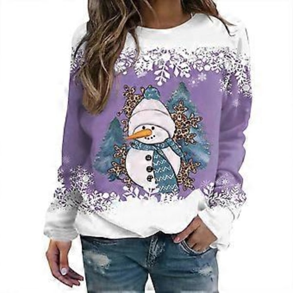 Jule sweatshirt til kvinder med snemand, 3D-printet sød hjort og snemand, sweatshirt med rund hals til kvinder, top MQ-295 M