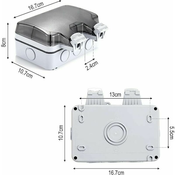 Ulkotilojen vedenpitävät pistorasiat, IP66-kaksinkertainen ulkopistorasia, 2 ryhmän vedenpitävät seinäpistorasiat kansilla,