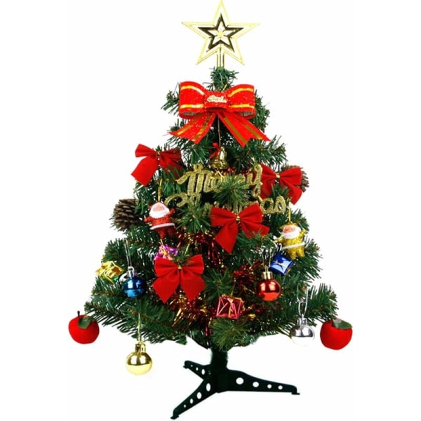 Kunstig juletre Lite juletre med dekorasjon og grunnleggende ornamenter for vinterferien (60 cm)
