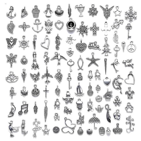 100 stk. Blandet ingen gentagen sølv glatte metal charms vedhæng, gør-det-selv til halskæde, armbånd, dingle smykker fremstilling og håndværk, dyre charms