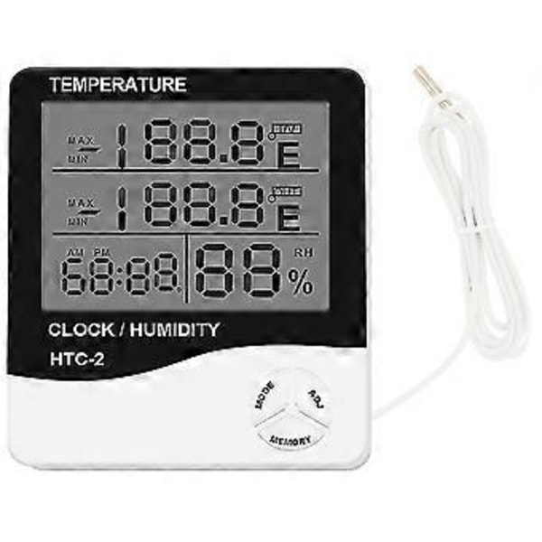 Htc-2 Inomhus Utomhus Hygrometer Digital Temperatur Luftfuktighetsmätare Termometer Väderstation Klocka Alarm Väggsensor Sond