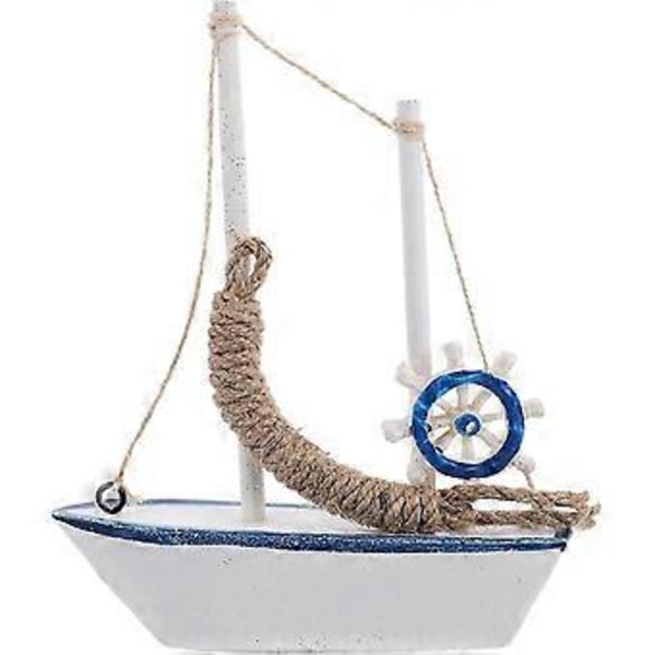 Miniatyr Seilbåt Nautisk Seilbåt Dekor Mini Seilbåt Modell Tre Miniatyr Seilbåt Skrivebordsdekorasjon Bordplate Ornament (marineblå)