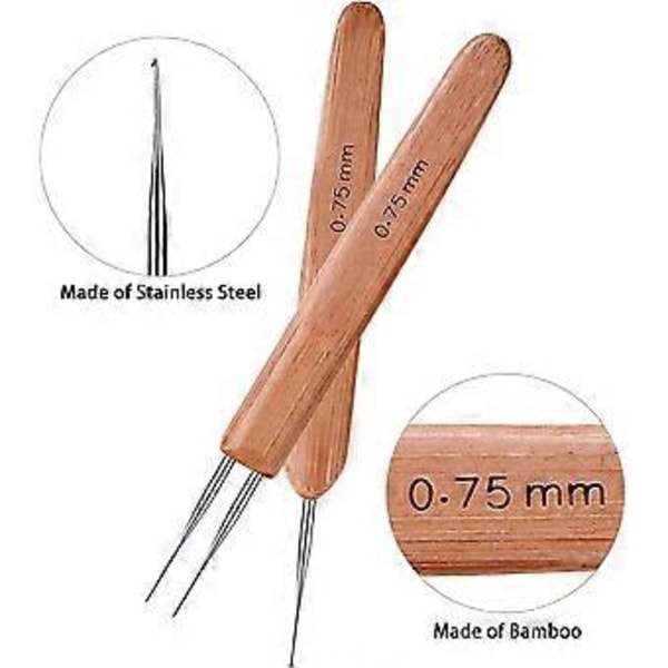 3-pack Bambu Dreadlock Krokar 0,75mm 1 Krok 2 Krokar 3 Dreadlocks Krokar(h-4)